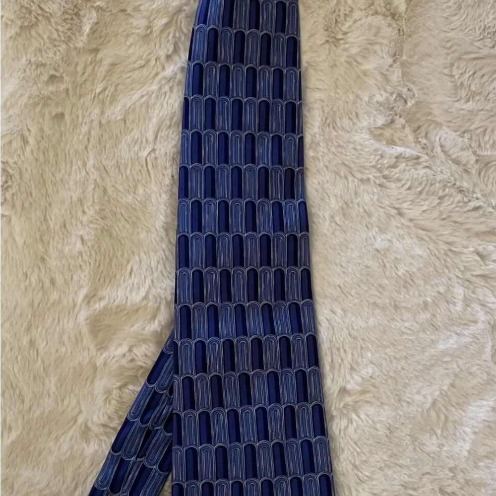 LANVIN PARIS made in France Shingle Print Silk Power Tie‎ In Blue $195